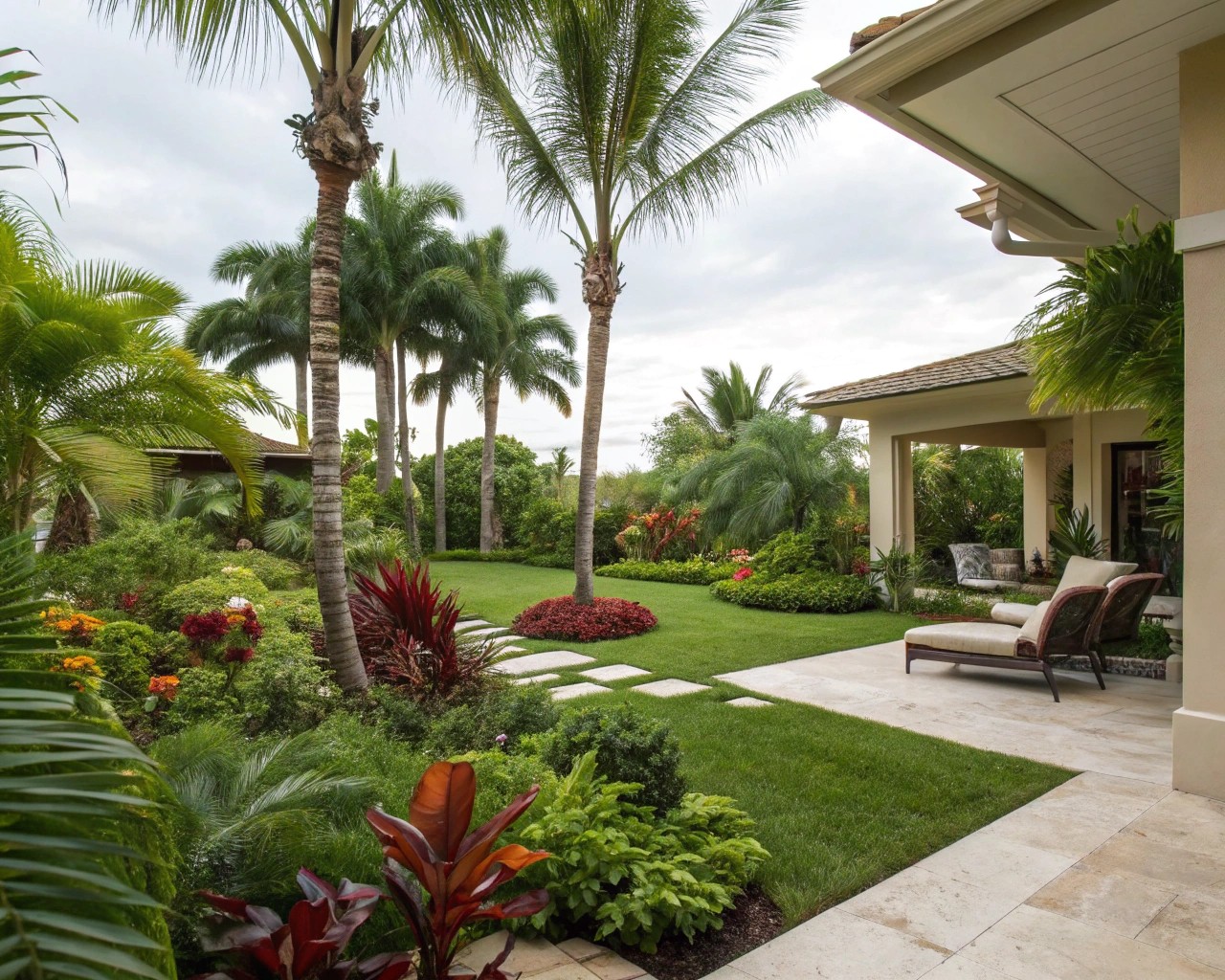 Tropical landscaping adds privacy and a jungle paradise feel to your backyard retreat.